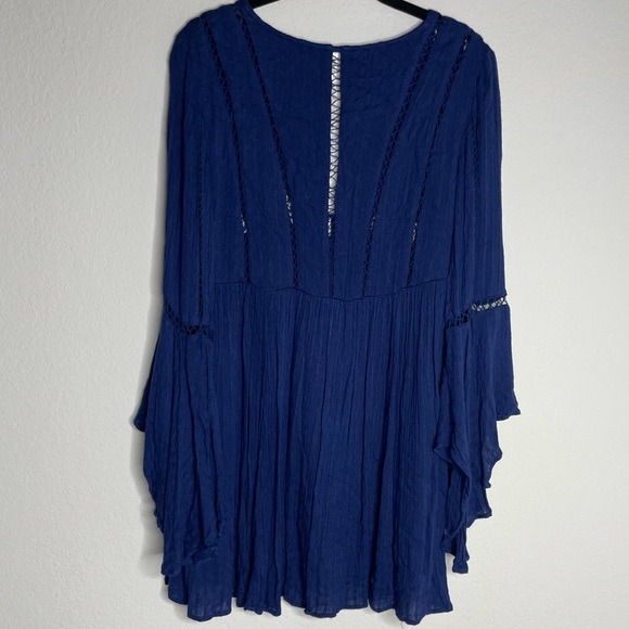Free People Romeo Navy Blue Ladder Trim Mini Dress S - Picture 7 of 8